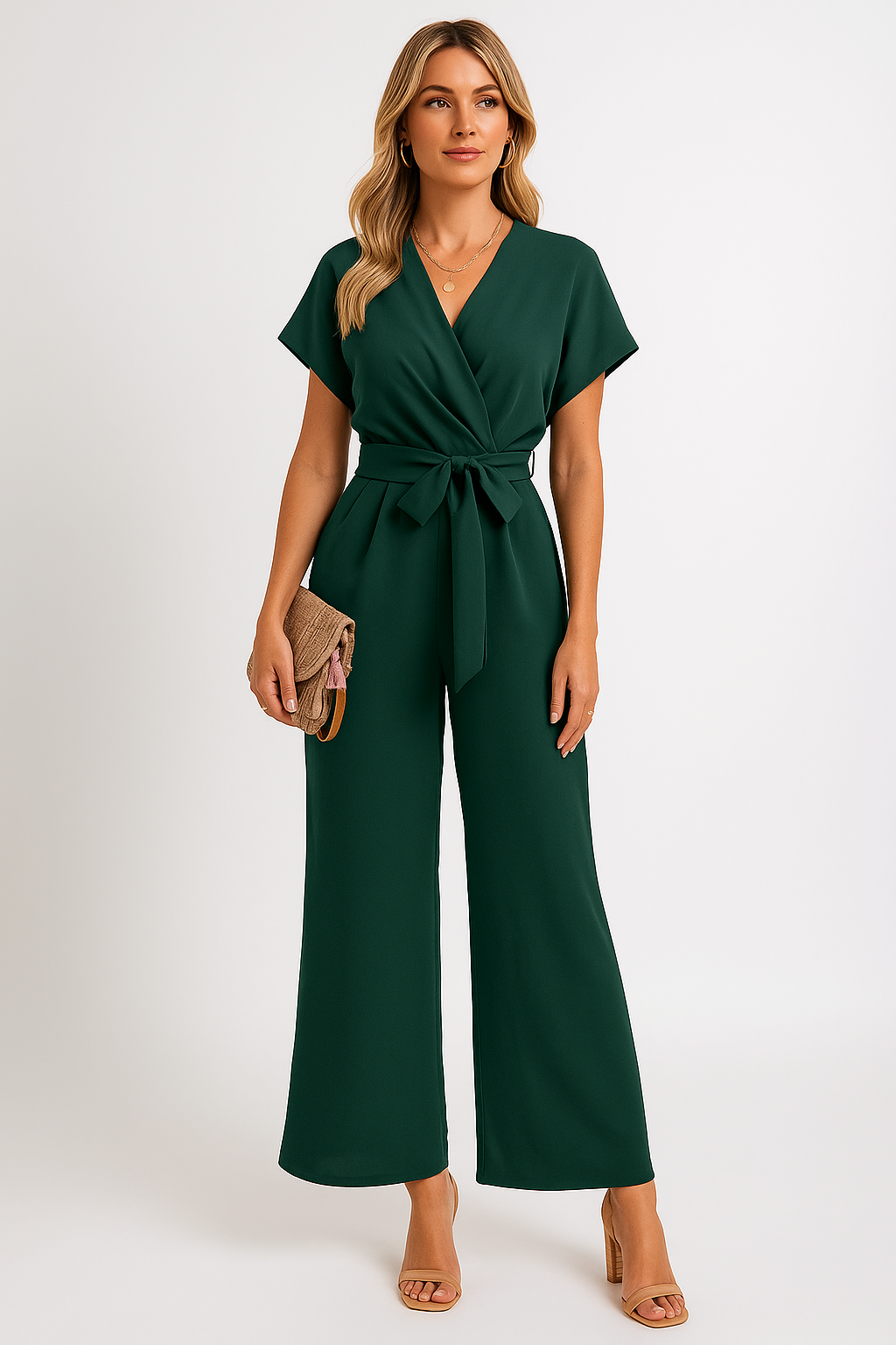 Combinaison portefeuille femme fluide à ceinture nouée