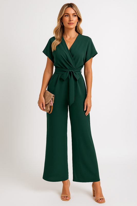 Combinaison portefeuille femme fluide à ceinture nouée