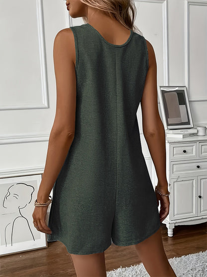 Combishort casual femme sans manches à boutons dorés