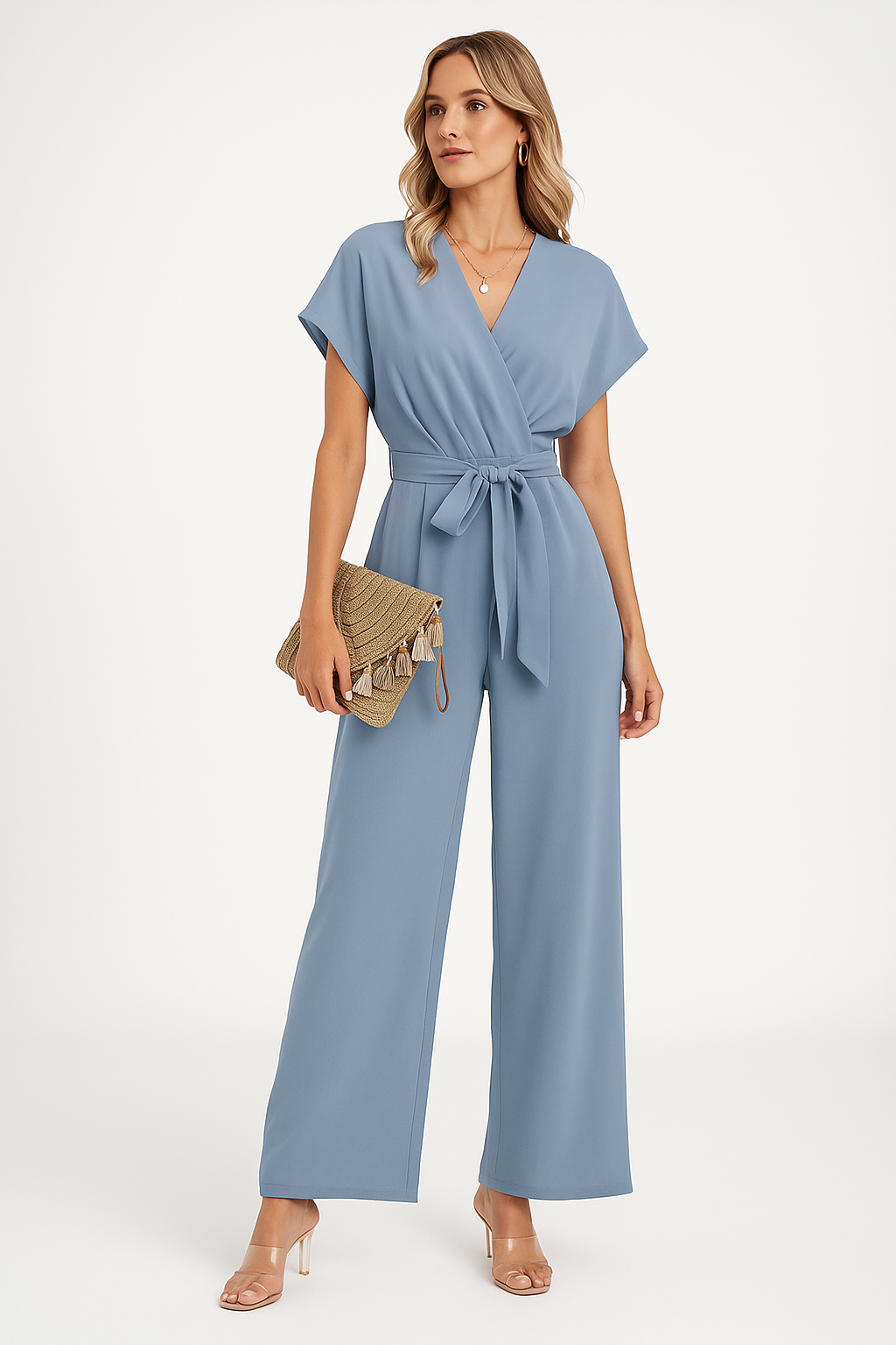 Combinaison portefeuille femme fluide à ceinture nouée