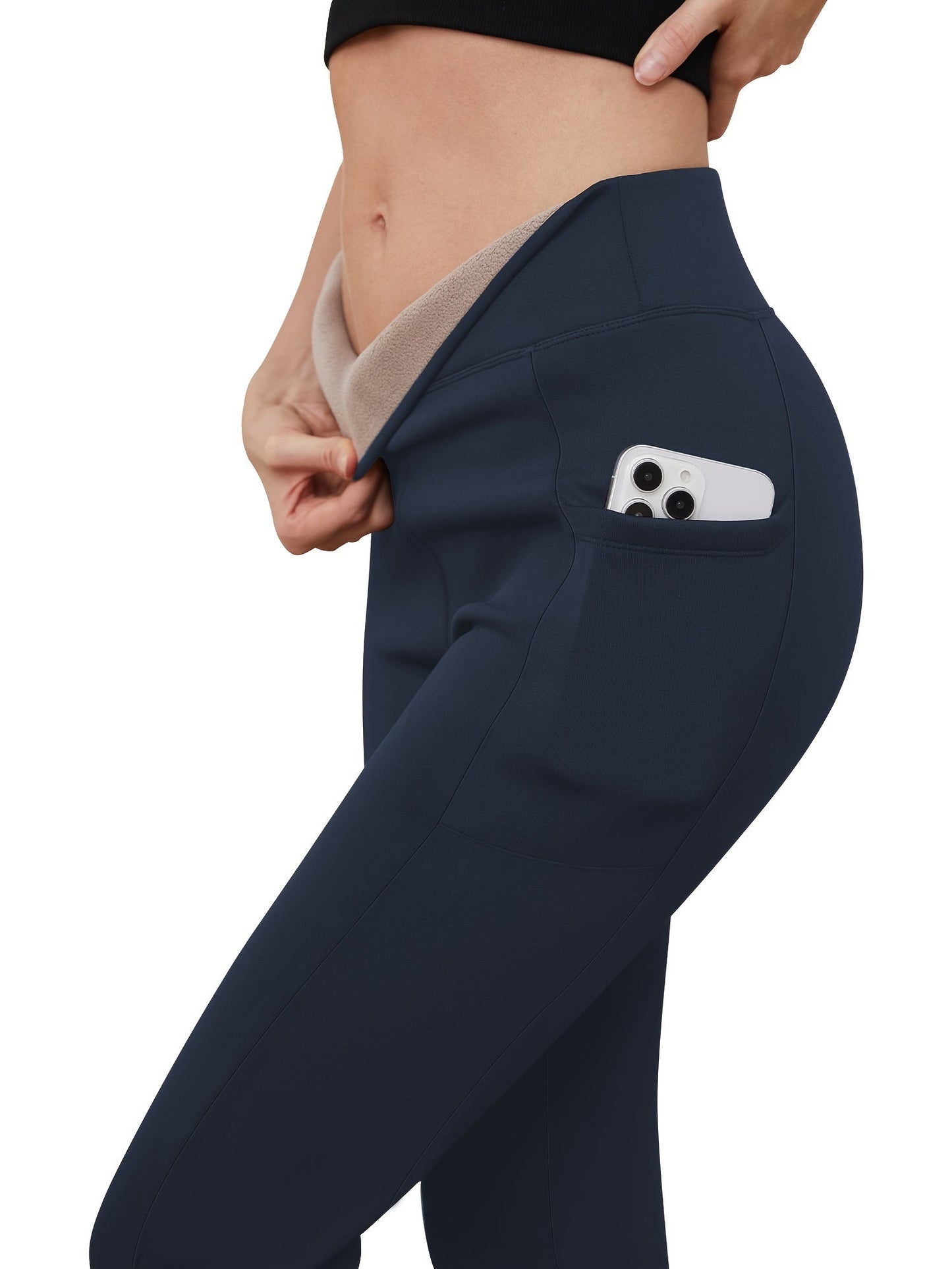 Legging polaire femme taille haute avec poche – doublé chaud hiver