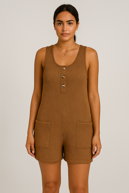 Combishort casual femme sans manches à boutons dorés