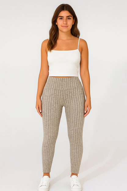 Legging polaire côtelé femme taille haute – confort thermique et style cosy