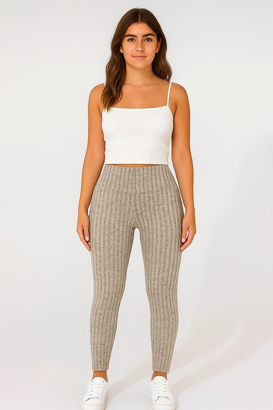 Legging polaire côtelé femme taille haute – confort thermique et style cosy