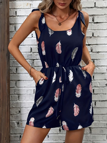 Combishort femme à imprimé plume et bretelles nouées