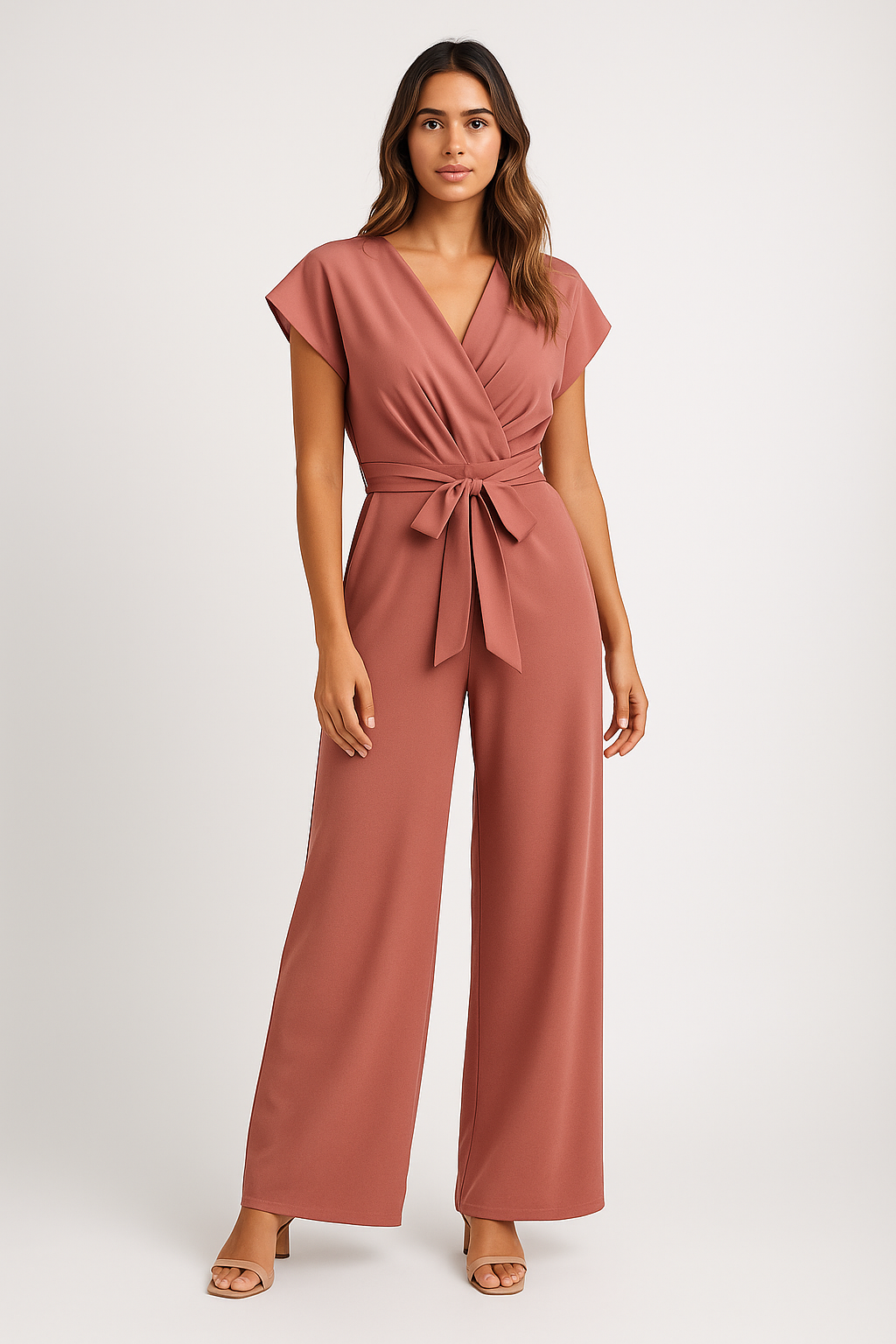 Combinaison portefeuille femme fluide à ceinture nouée