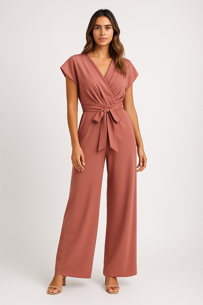 Combinaison portefeuille femme fluide à ceinture nouée