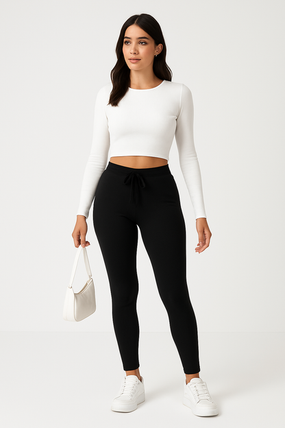 Legging femme taille haute avec cordon – confortable et élégant