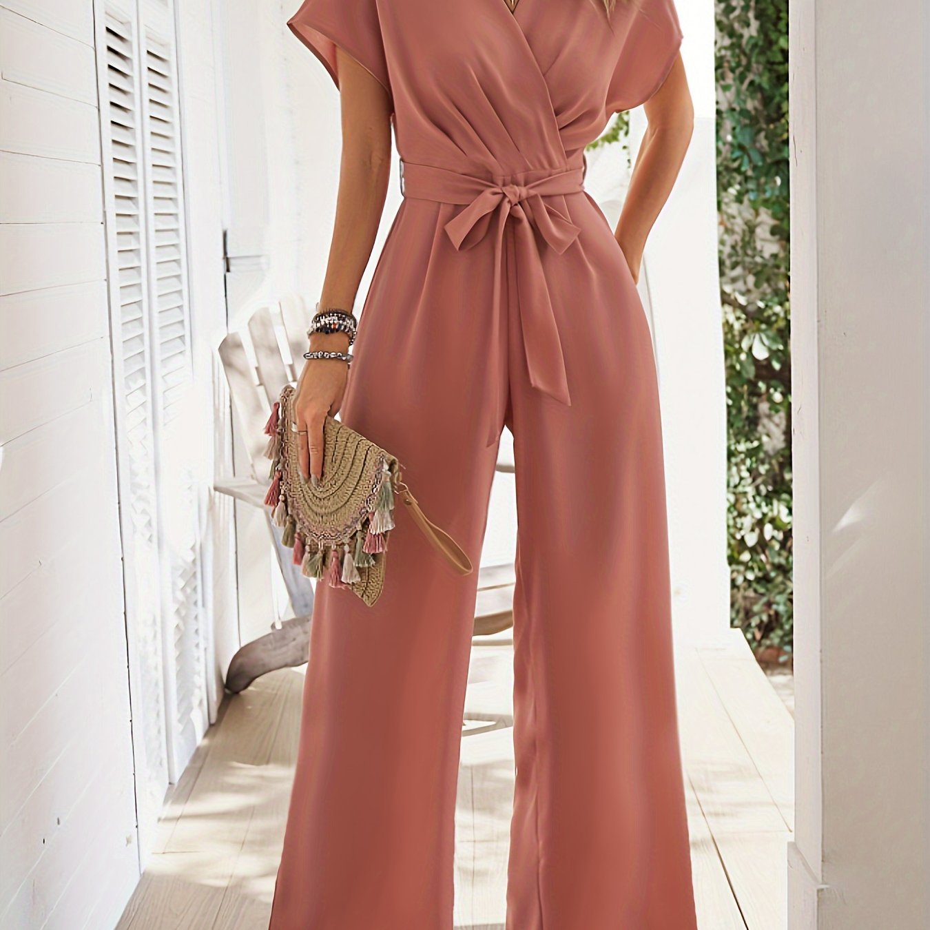 Combinaison portefeuille femme fluide à ceinture nouée