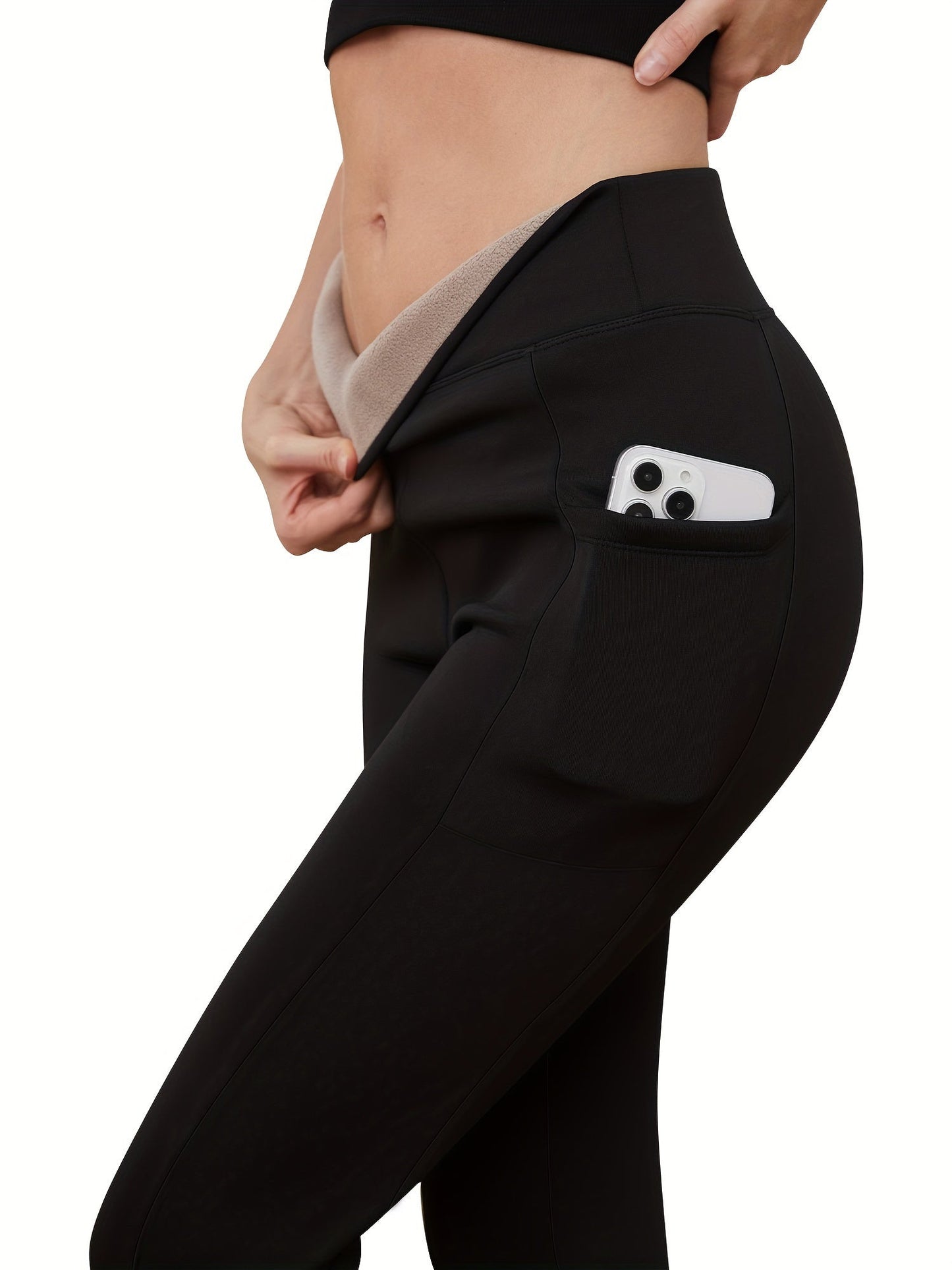 Legging polaire femme taille haute avec poche – doublé chaud hiver