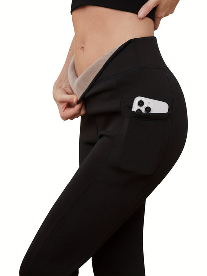 Legging polaire femme taille haute avec poche – doublé chaud hiver