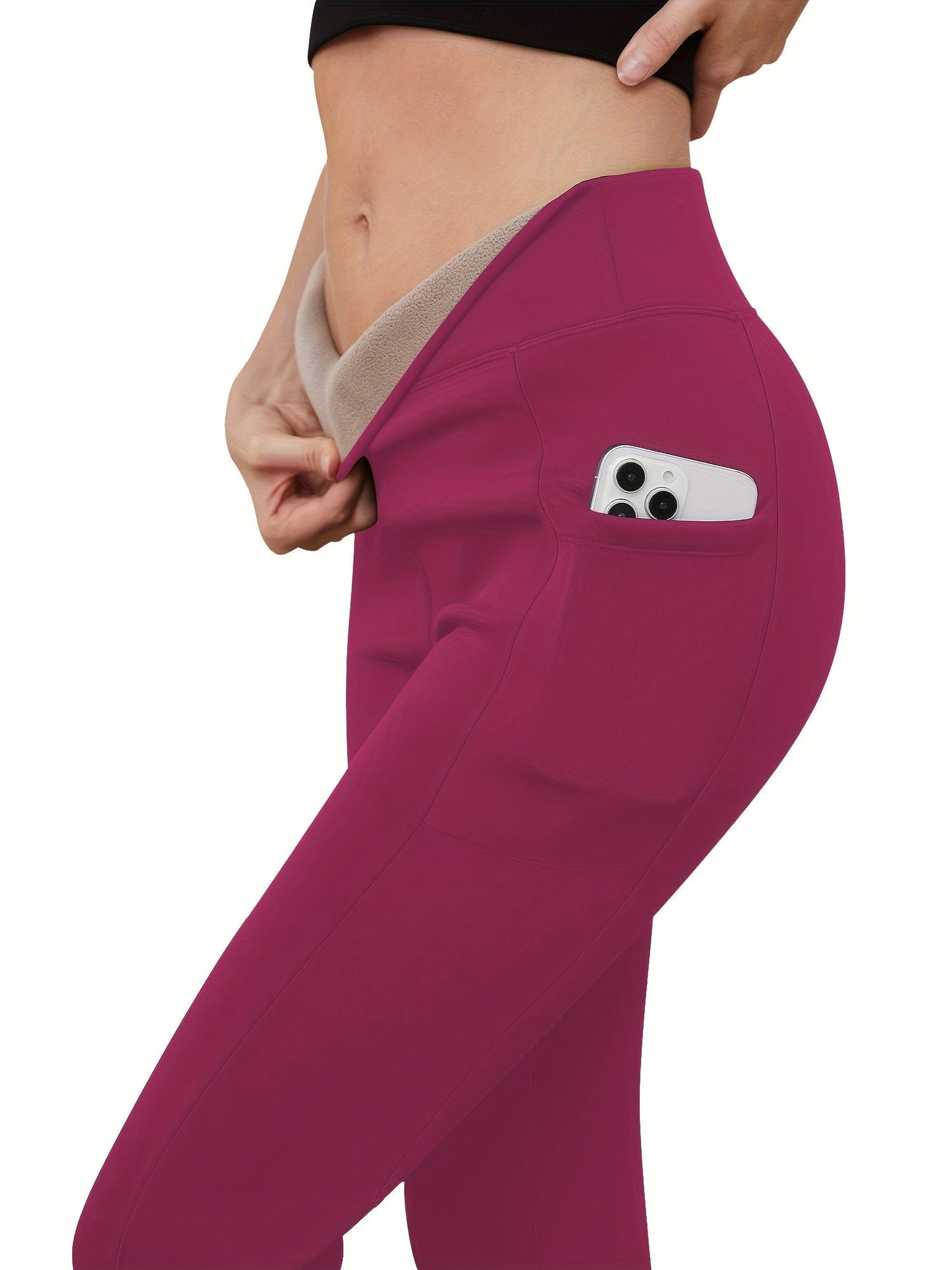Legging polaire femme taille haute avec poche – doublé chaud hiver