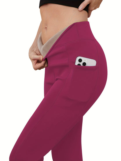 Legging polaire femme taille haute avec poche – doublé chaud hiver